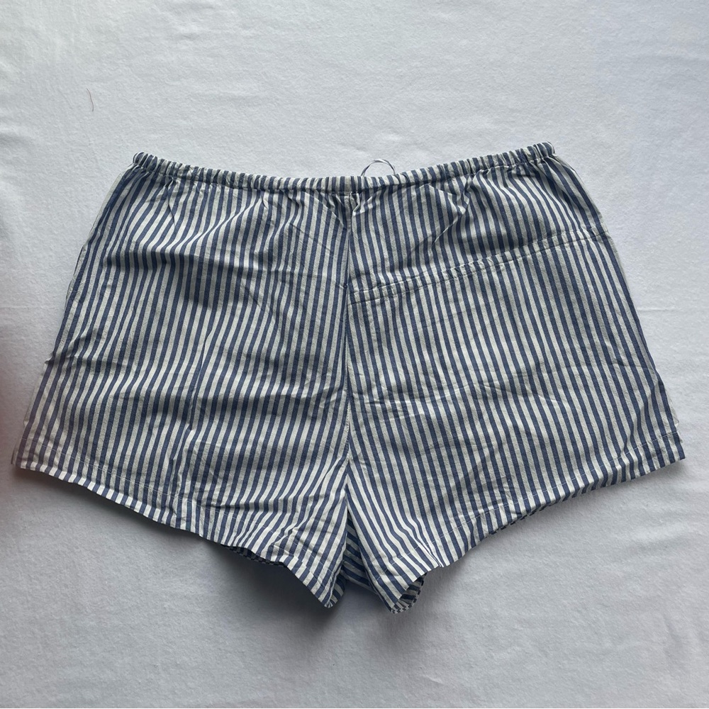 Madewell 100% Cotton Drawstring Pull On Shorts Blue Stripe Size Large EUC - Picture 3 of 7